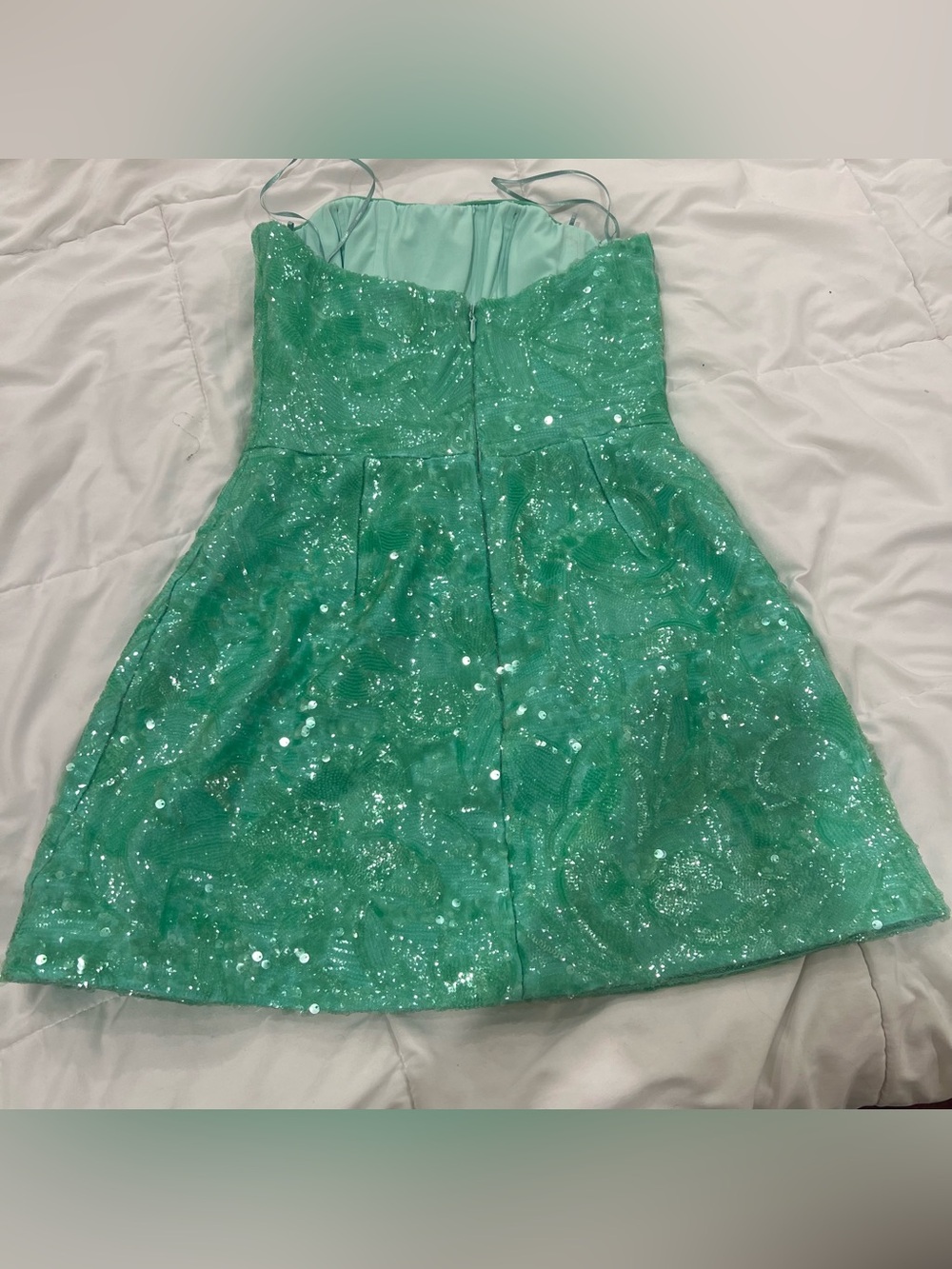 helsi linda green all over floral sequin strapless flare mini dress medium NEW - Picture 3 of 4